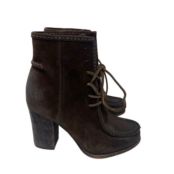 Frye Brown Suede Distressed Parker Moc Short Lace Up Ankle Boots Womens 6.5 - Picture 1 of 8